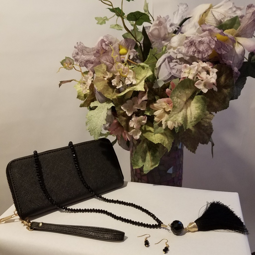 Women wallet and necklace and earrings